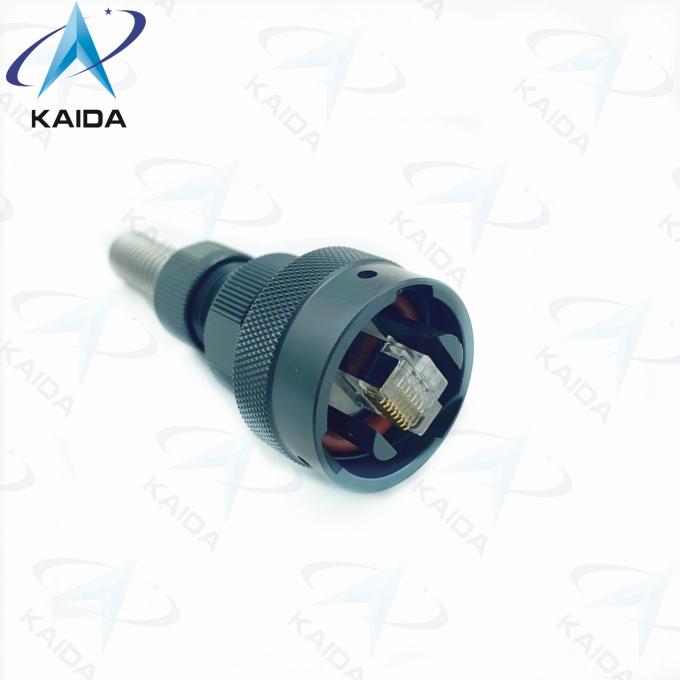 RJ45 USB Circular Connectors Spring Backshell Network Port Connector Black Anodized 0